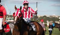 We Craig Newitt aboard We've Got This (Image; Tom Pollock) Newitt hand up for We've Got This ride B